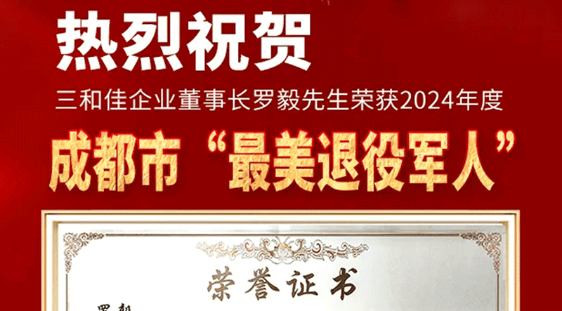 热烈祝贺三和佳企业董事长罗毅先生荣获2024年度成都市“最美退役军人”